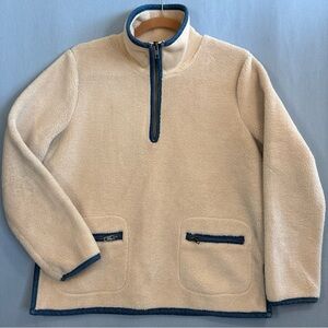 Madewell Zip-Up Cream Sweater with Navy Trim
